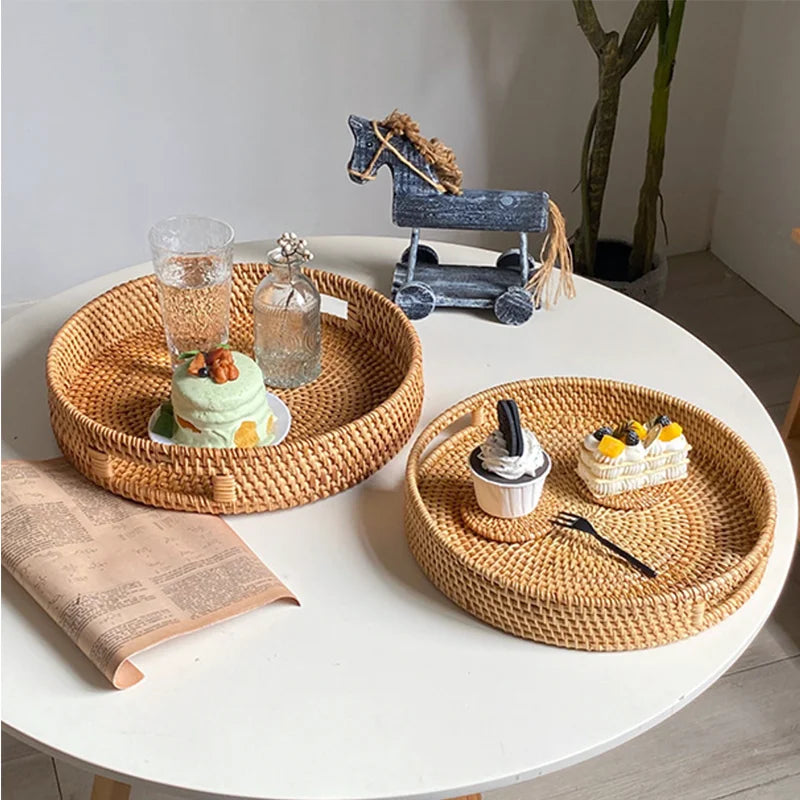 Plateau de Service en Rotin Naturel