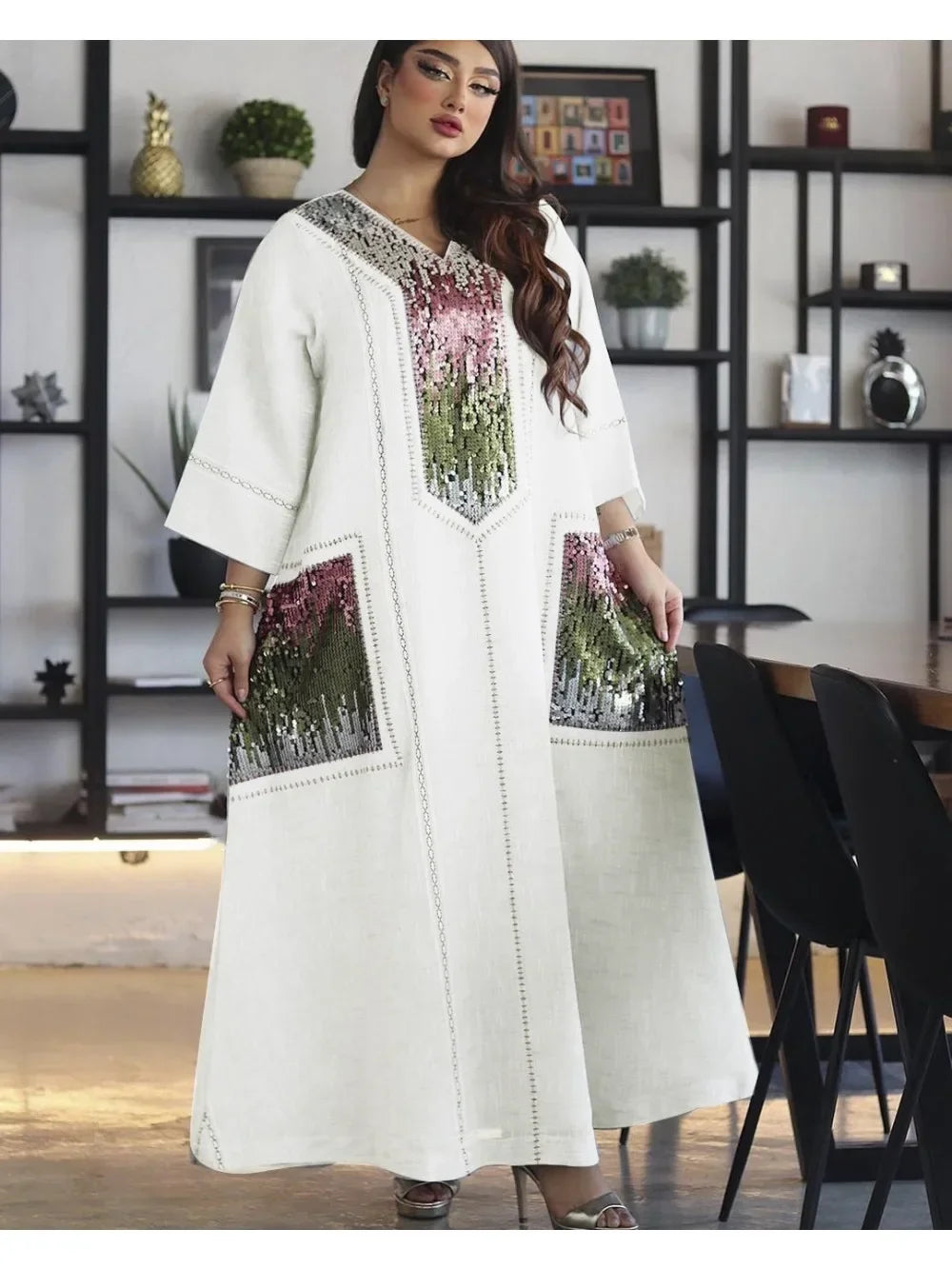 Elegant Sequin Eid Abaya Dress