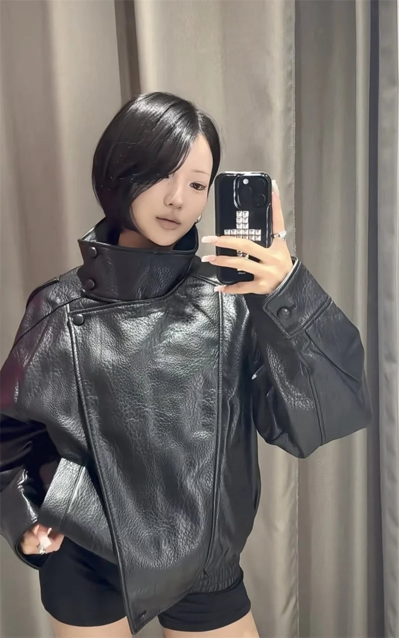 Women’s Black Faux Leather Moto Jacket