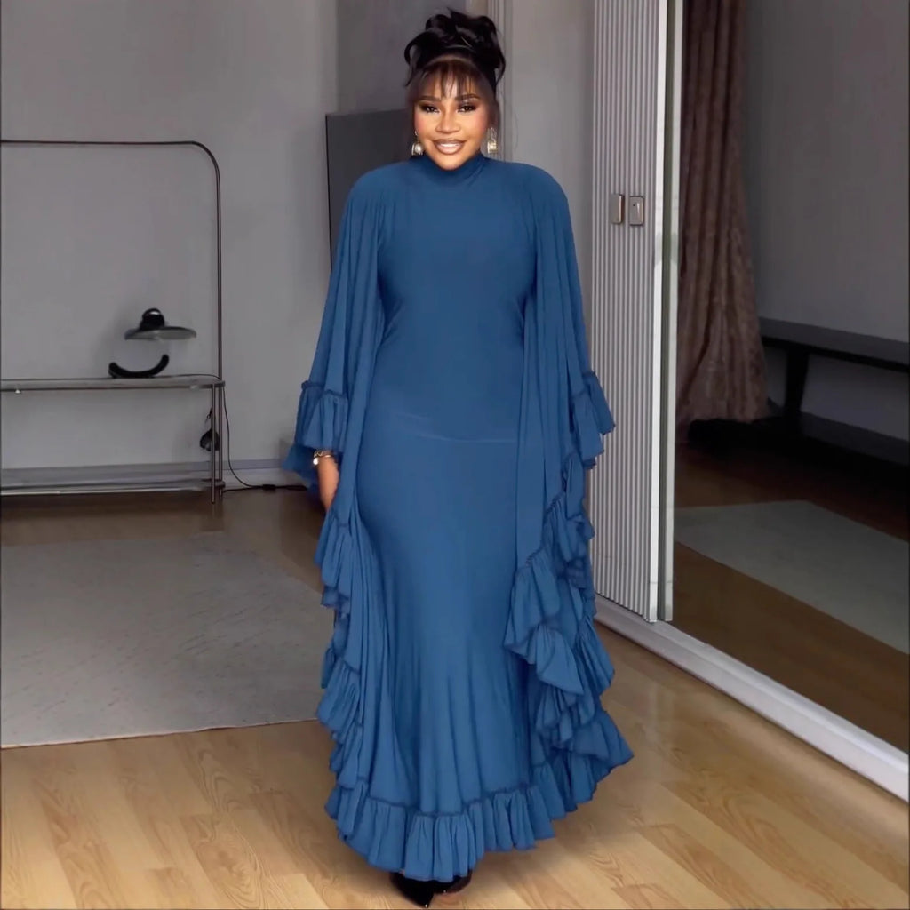Fashion High Neck Batwing Sleeve Long Dress