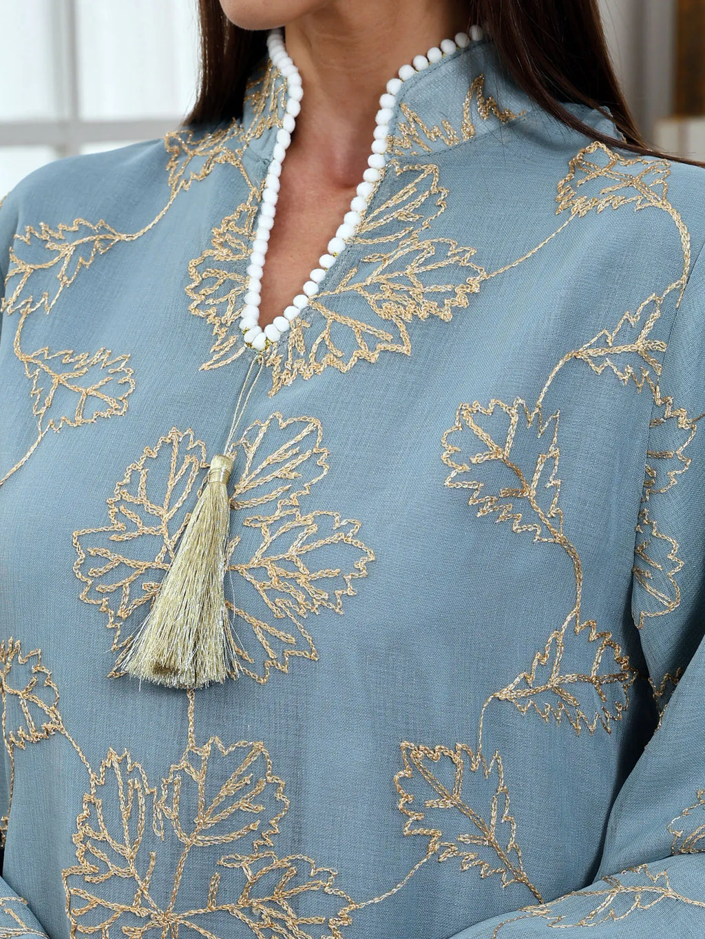 Abaya Élégance Azur Dorée