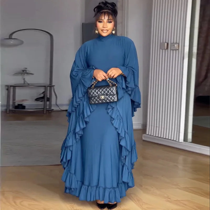 Fashion High Neck Batwing Sleeve Long Dress