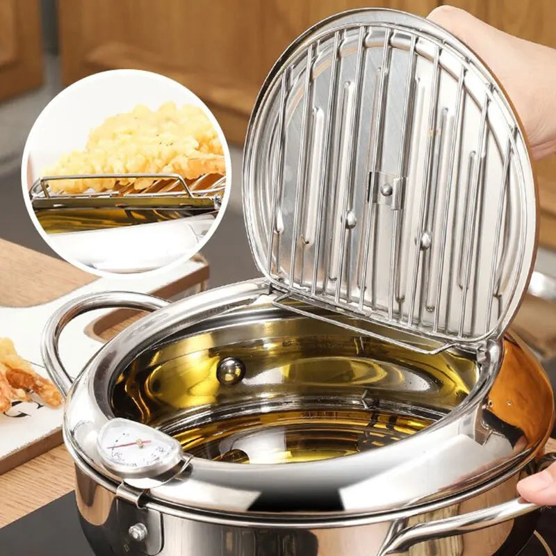 Casserole à Friture en Acier Inoxydable avec Thermomètre Intégré