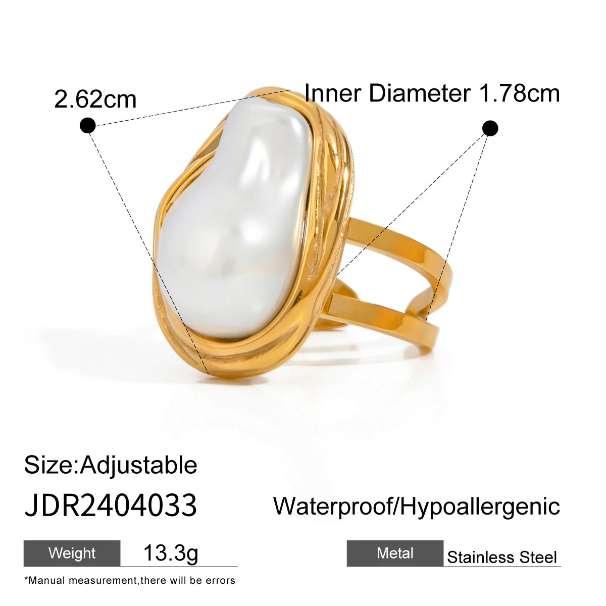 Gold Pearl Leaf Adjustable Ring