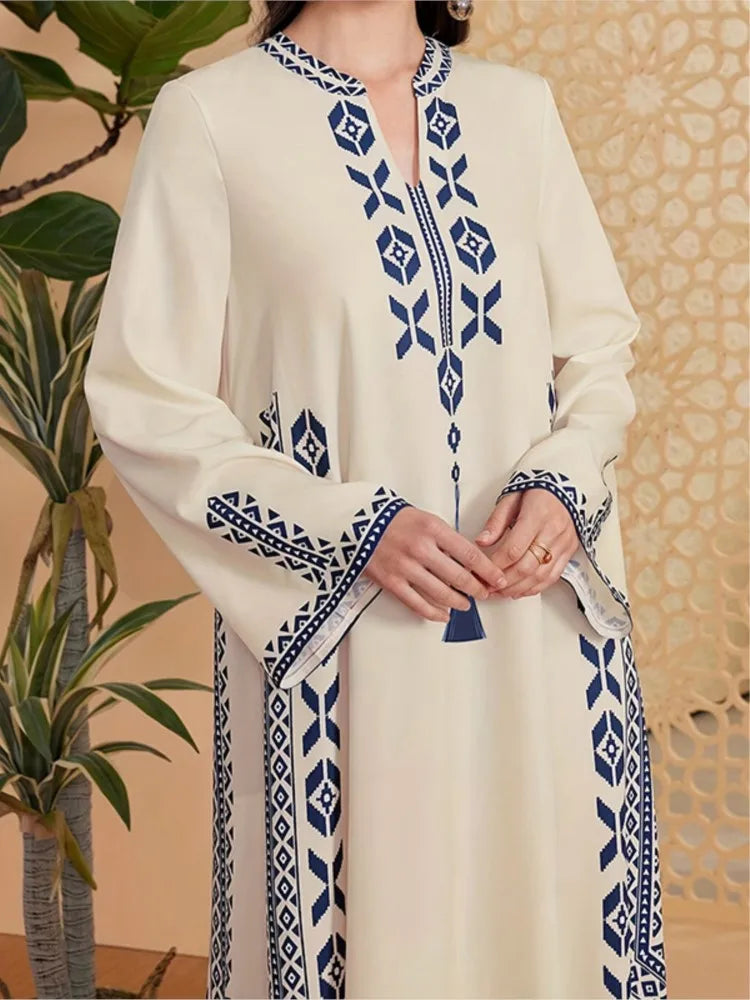 Ethnic Print Long Sleeve Maxi Dress