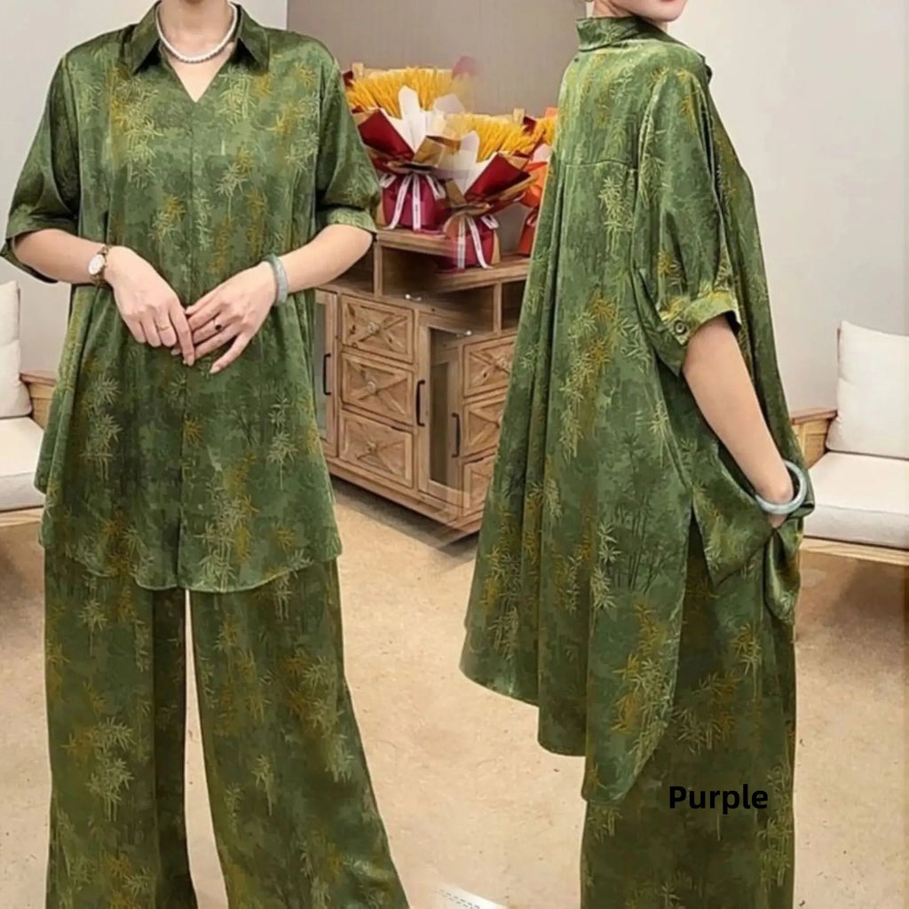 Elegant Plus Size 2 Piece Set – Loose Top & Straight Pants