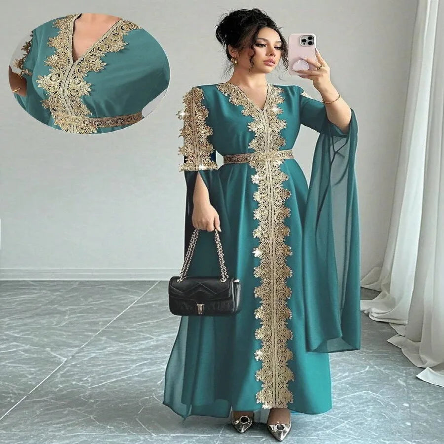 Elegant Eid V-Neck Abaya Dress