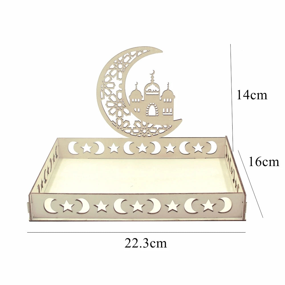 Islamic Wooden Tray for Eid & Ramadan – Moon Star Design