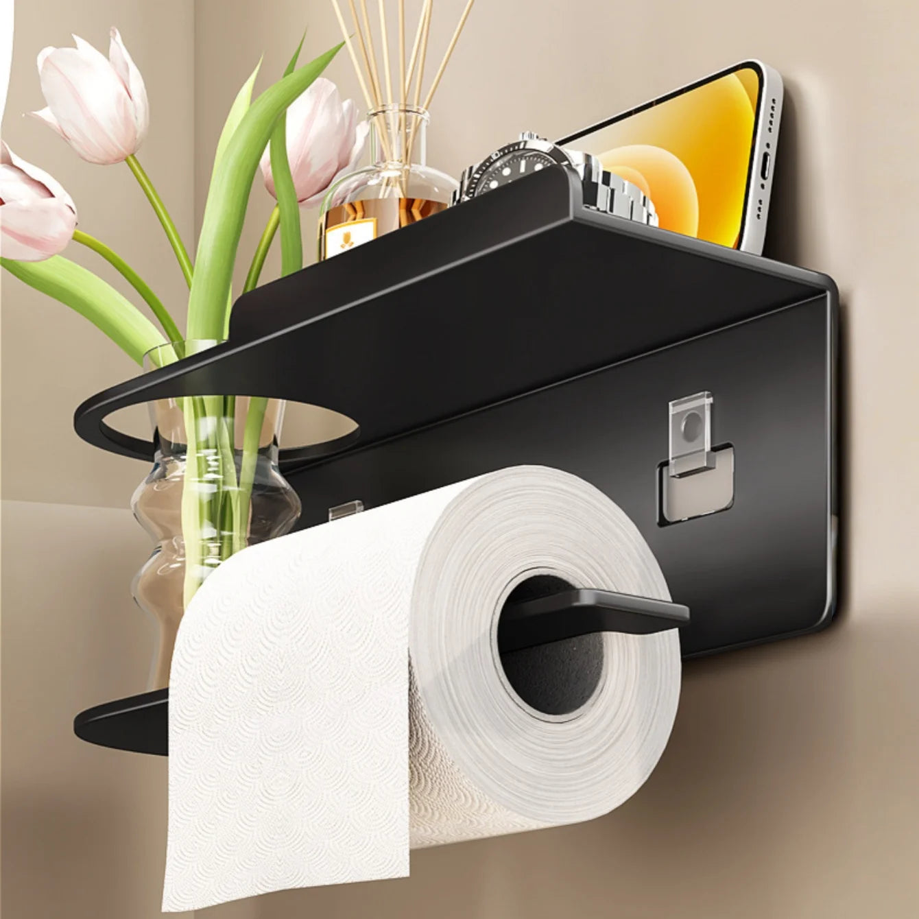 2-in-1 Toilet Paper Holder with Phone Shelf
